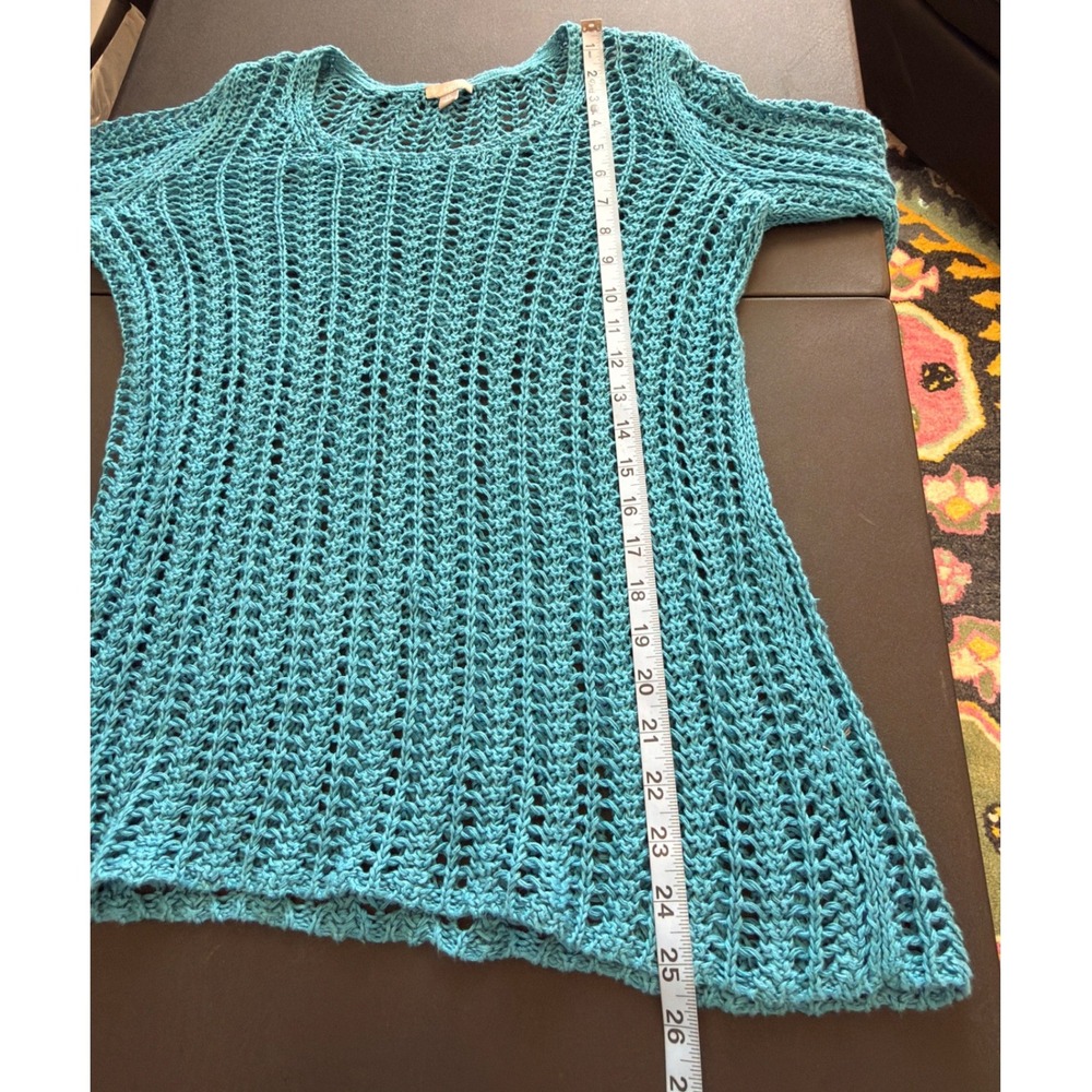 J. Jill Shirt Blue Crochet Knit Long Sleeve Beach Resort Vacation Basic XS - Picture 11 of 11